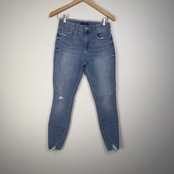 Banana Republic Jeans Womens Size 27 (4) Blue Skinny Ankle Distressed Raw Hem - Picture 1 of 6